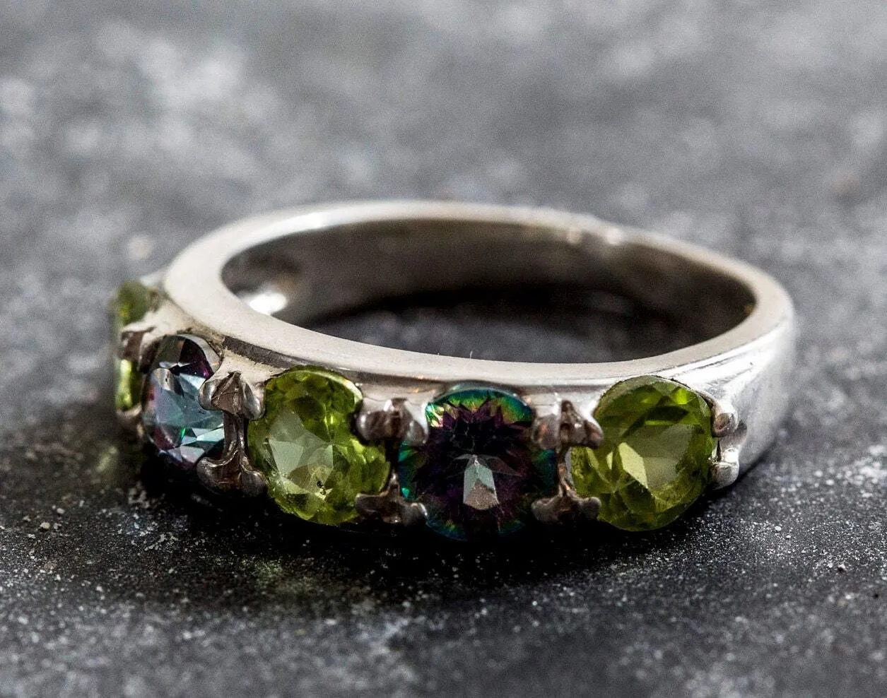 Wide Multistone Band - Mystic Topaz Ring - Green Peridot Ring