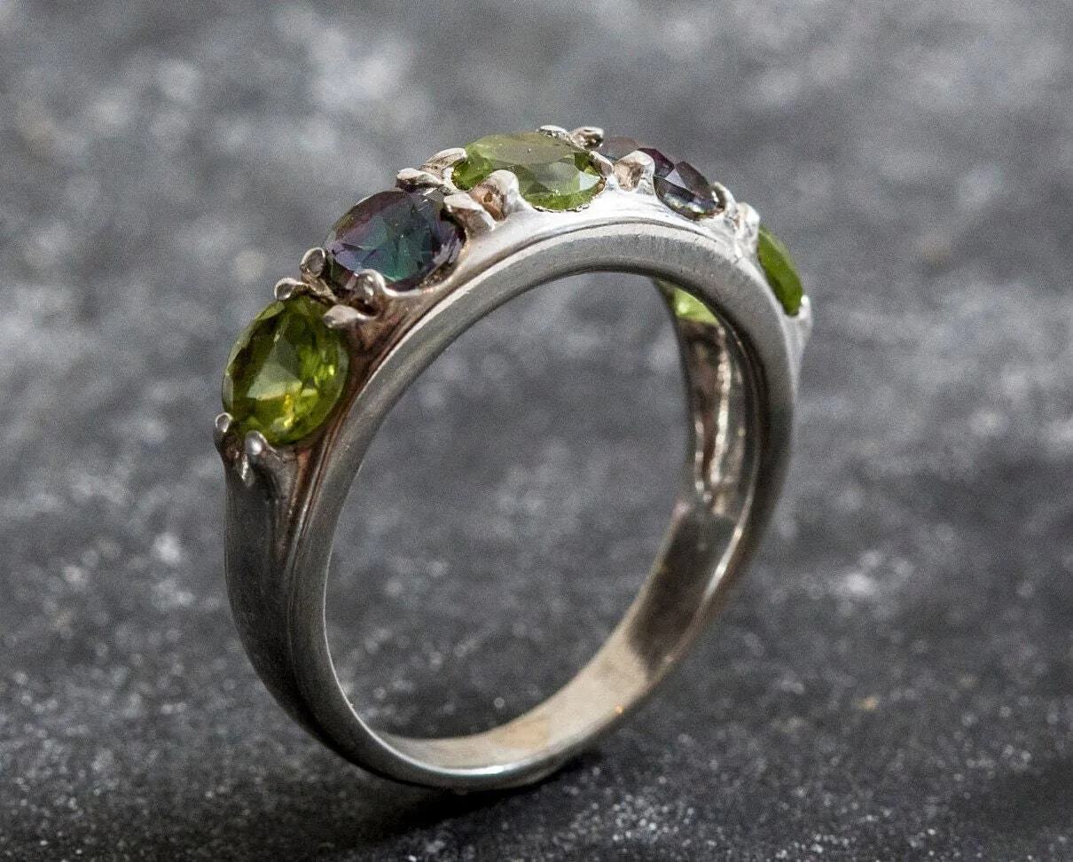 Wide Multistone Band - Mystic Topaz Ring - Green Peridot Ring