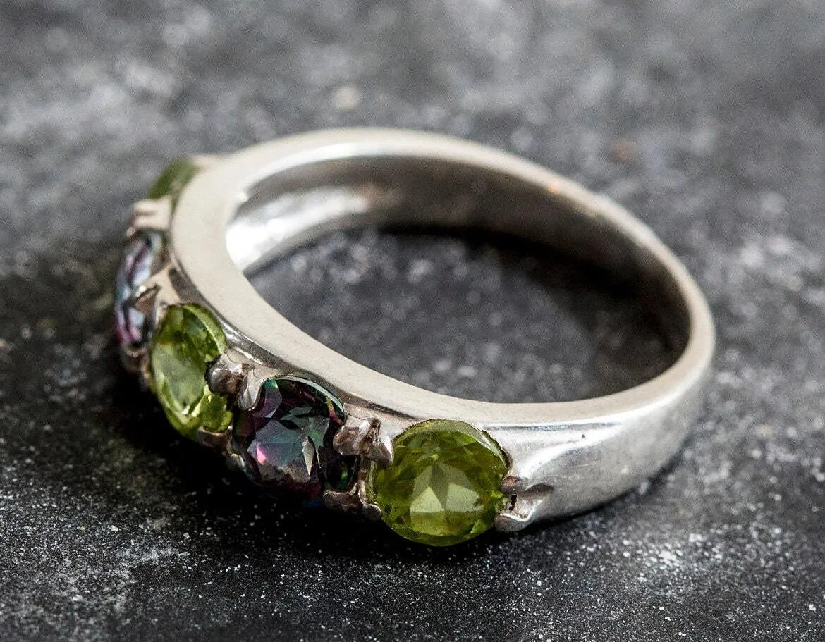 Wide Multistone Band - Mystic Topaz Ring - Green Peridot Ring