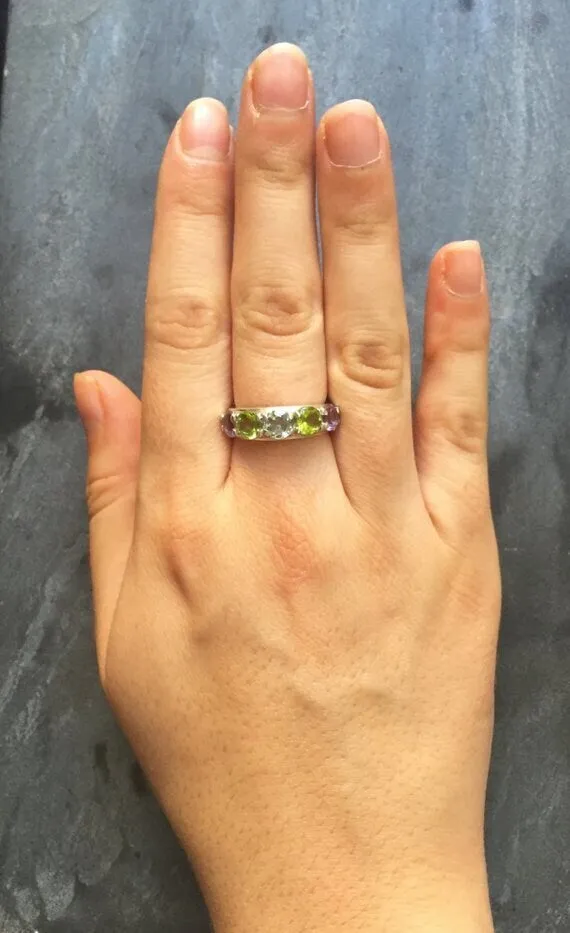 Wide Multistone Band - Mystic Topaz Ring - Green Peridot Ring