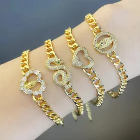 Women's Trendy Cuban Snake Bracelet - Gold-Plated Heart Design