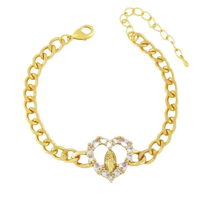 Women's Trendy Cuban Snake Bracelet - Gold-Plated Heart Design