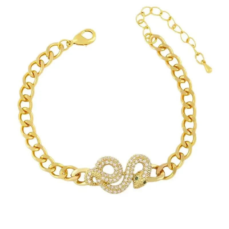 Women's Trendy Cuban Snake Bracelet - Gold-Plated Heart Design
