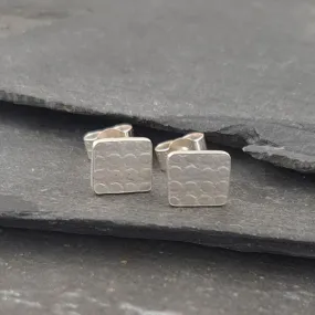 Wonky Square Textured Silver Stud Earrings (3 pairs)